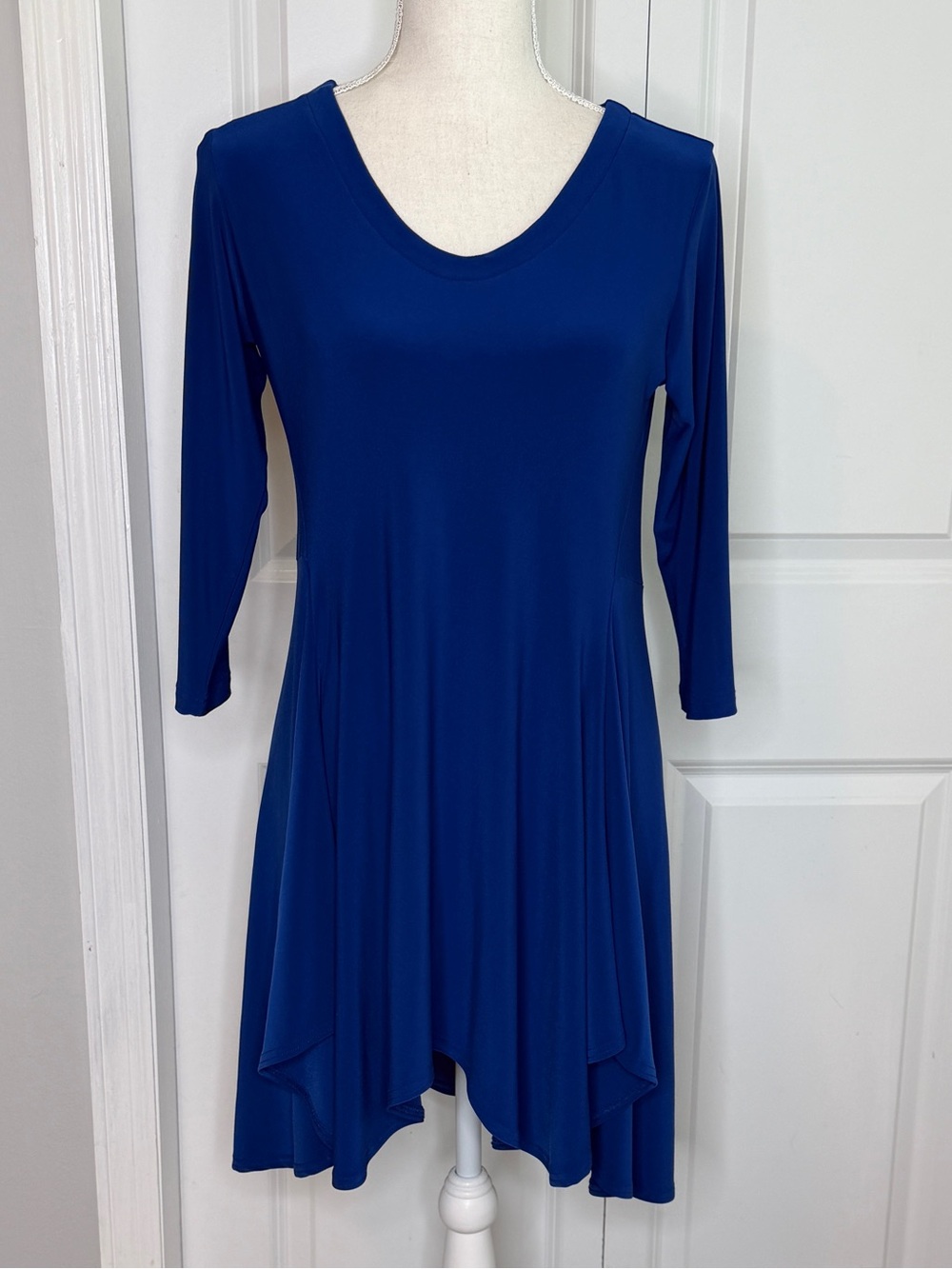 Sympli Royal Blue Asymmetrical Trapeze Tunic Top 8 Jersey 3/4 Sleeve Lagenlook
